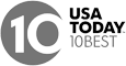 The image shows the USA TODAY 10 BEST logo, featuring a stylized number 10 within a circle next to the text "USA TODAY 10BEST."