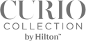 The image shows the logo for "Curio Collection by Hilton," featuring the name in stylized text.